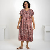 Feeding Frock Alia Cut, Free Size, Ankle Length, Tie-Up, Puff Sleeve Sleepwear in Softest Cotton Fabric (Bra Size 34"-38" | 50”-52″ length)